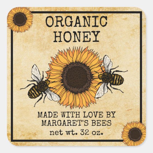 Honey Jar Labels Honeybee Honeycomb Bee Apiary Quadratischer Aufkleber (Vorderseite)