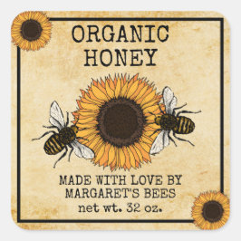 Honey Jar Labels Honeybee Honeycomb Bee Apiary Quadratischer Aufkleber