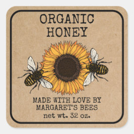 Honey Jar Labels Honeybee Honeycomb Bee Apiary Quadratischer Aufkleber