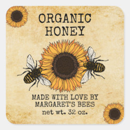 Honey Jar Labels Honeybee Honeycomb Bee Apiary Quadratischer Aufkleber