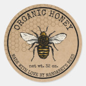 Honey Jar Labels Honeybee Honeycomb Bee Apiary Runder Aufkleber (Vorderseite)