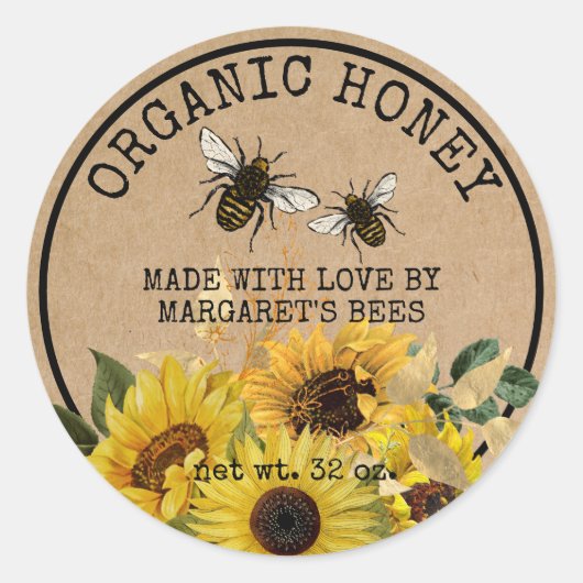 Honey Jar Labels Honeybee Honeycomb Bee Apiary Runder Aufkleber (Vorderseite)