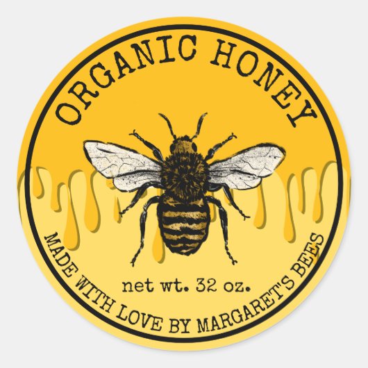 Honey Jar Labels Honeybee Honeycomb Bee Apiary Runder Aufkleber (Vorderseite)