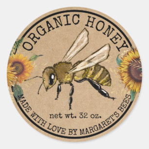 Honey Jar Labels Honeybee Honeycomb Bee Apiary Runder Aufkleber