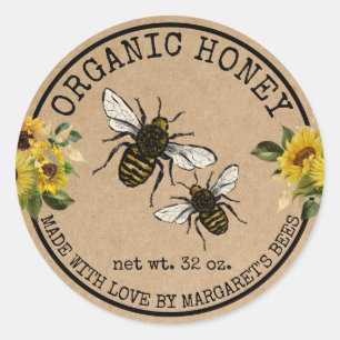 Honey Jar Labels Honeybee Honeycomb Bee Apiary Runder Aufkleber