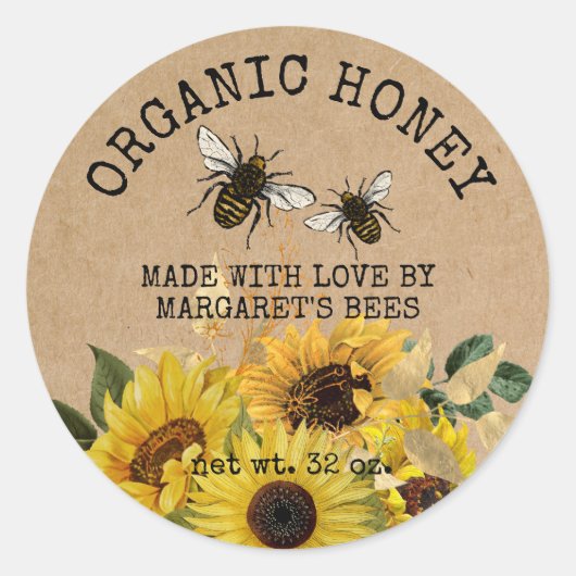 Honey Jar Labels Honeybee Honeycomb Bee Apiary Runder Aufkleber (Vorderseite)