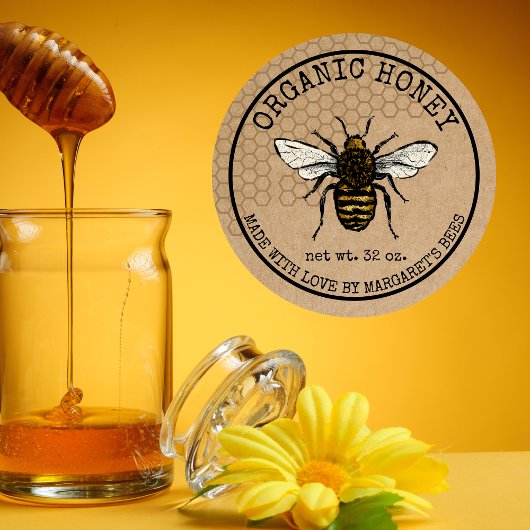 Honey Jar Labels Honeybee Honeycomb Bee Apiary Runder Aufkleber