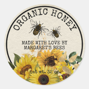 Honey Jar Labels Honeybee Honeycomb Bee Apiary Runder Aufkleber