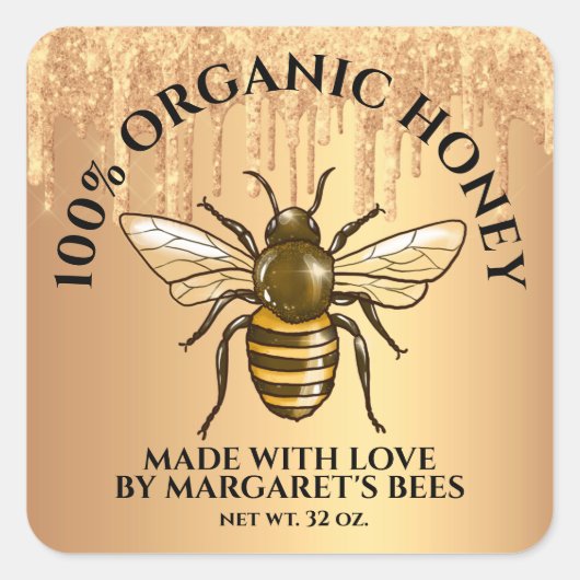 Honey Jar Labels Honeybee Honeycomb Made with Lieb Quadratischer Aufkleber (Vorderseite)