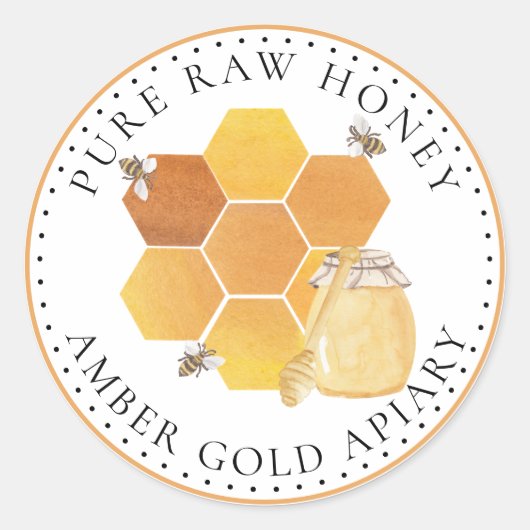 Honey Jar Labels Honeybees Honeycomb Bee Apiary Runder Aufkleber (Vorderseite)