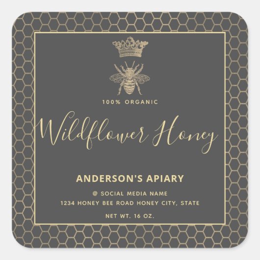 Honey jar, moderne Schriftzeichen-Königin Quadratischer Aufkleber (Vorderseite)