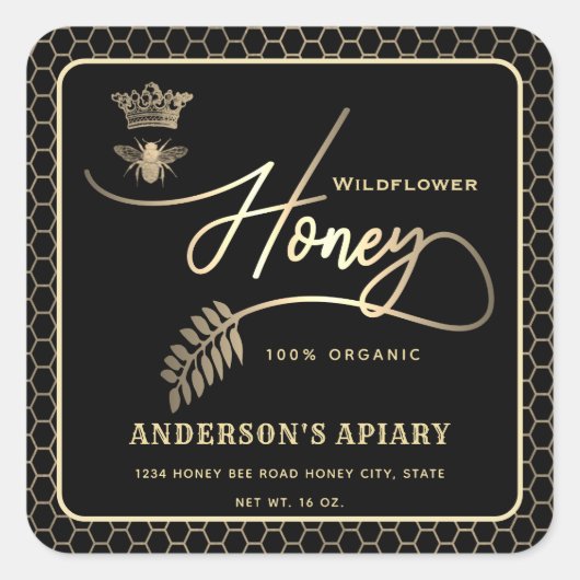 Honey jar, moderne Schriftzeichen-Königin Quadratischer Aufkleber (Vorderseite)