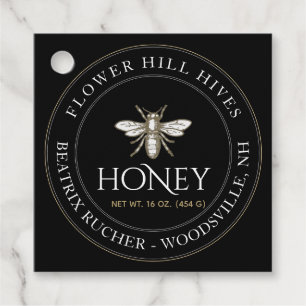 Honey Jar Neck Tag Black mit französischer Biene Geschenkanhänger