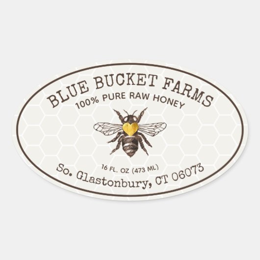 Honey Jar Oval Label Honeycomb Bee Ovaler Aufkleber (Vorderseite)