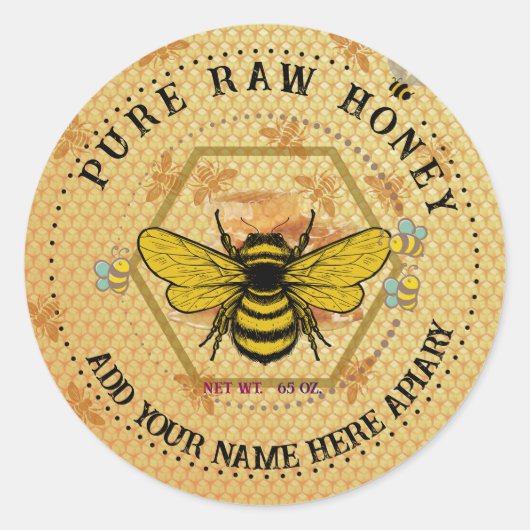 Honey Jar Stickers | Bee & Honeycomb Apiary Labels (Vorderseite)