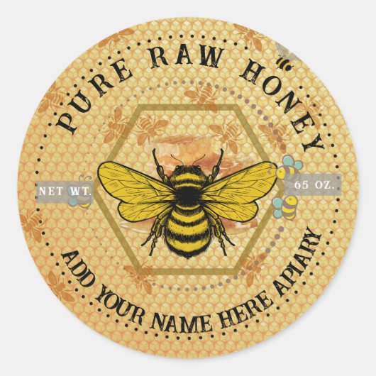 Honey Jar Stickers | Bee & Honeycomb Apiary Labels (Vorderseite)