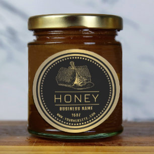 Honey Label Black Gold   Honiglogo Runder Aufkleber