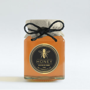 Honey Label Black Gold   Honiglogo Runder Aufkleber