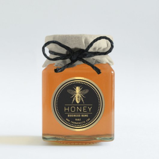 Honey Label Black Gold | Honiglogo Runder Aufkleber