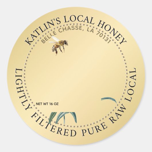 Honey Label Blue Aster Blume Honeybee Gold Runder Aufkleber (Vorderseite)