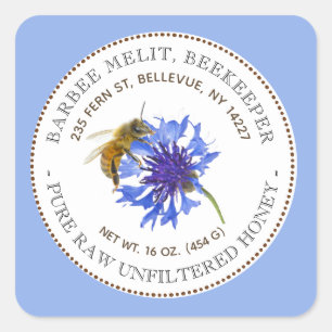 Honey Label Blue Blume Bienenzucht Sticker
