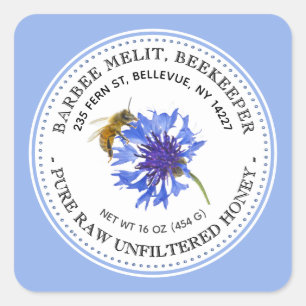 Honey Label Blue Blume Bienenzucht Sticker