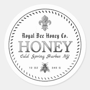 Honey-Label der White Medieval Lilie mit Biene Runder Aufkleber