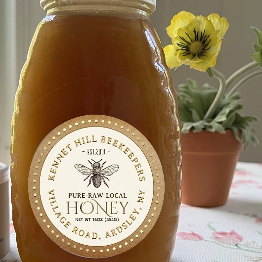 Honey Label Kraft Dotted Border French Bee Runder Aufkleber