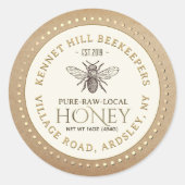 Honey Label Kraft Dotted Border French Bee Runder Aufkleber (Vorderseite)