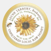 Honey Label Sonnenblume mit Biene Runder Aufkleber (Vorderseite)