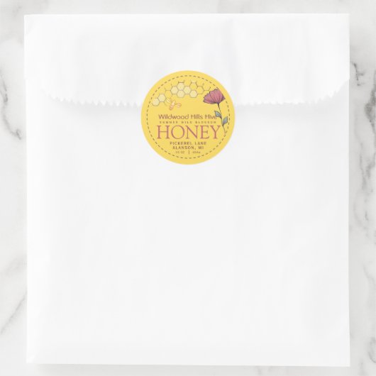 Honey Label Wildblume Bee and Honeycomb Yelllow Runder Aufkleber (Tasche)