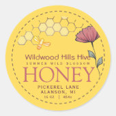 Honey Label Wildblume Bee and Honeycomb Yelllow Runder Aufkleber (Vorderseite)