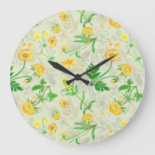 Honey Lemon Blume Moss Green Clock Große Wanduhr