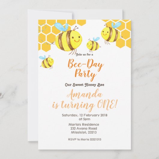 Honey Little Bee 2. Geburtstag Einladung (Vorderseite)