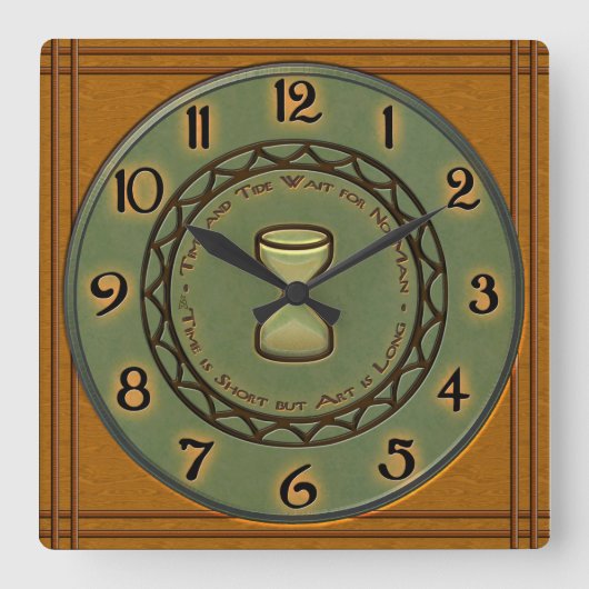 Honey Maple and Pine Pottery Craftsman-Style Quadratische Wanduhr (Vorderseite)