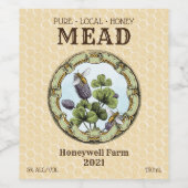 Honey Mead Bee and Clover Weinetikett (Einzelnes Label)