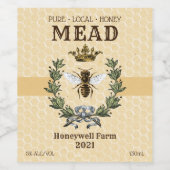Honey Mead Bee and Crown Weinetikett (Einzelnes Label)