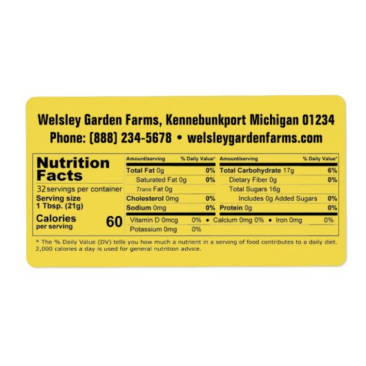 Honey Nutrition Facts & Business Info-Produkt (Vorne)