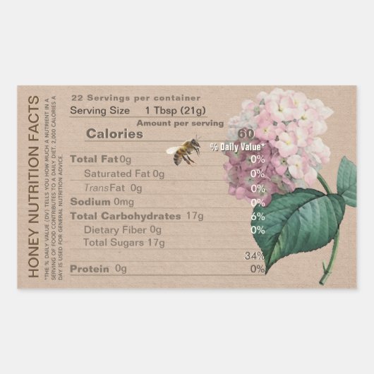 Honey Nutrition Facts Hydrangea Honeybee Kraft Rechteckiger Aufkleber (Vorderseite)