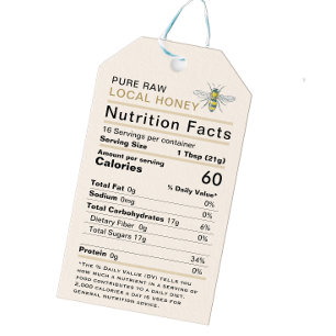 Honey Nutrition Facts Jar Tag mit Biene Geschenkanhänger