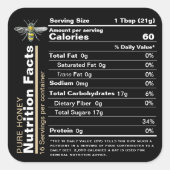 Honey Nutrition Facts Label Black Yellow Bee Quadratischer Aufkleber (Vorderseite)
