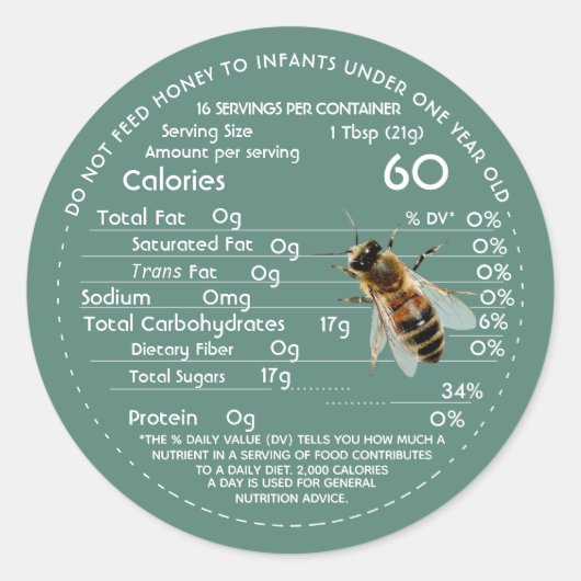 Honey Nutrition Facts Säugling Warning & Bee Green Runder Aufkleber (Vorderseite)