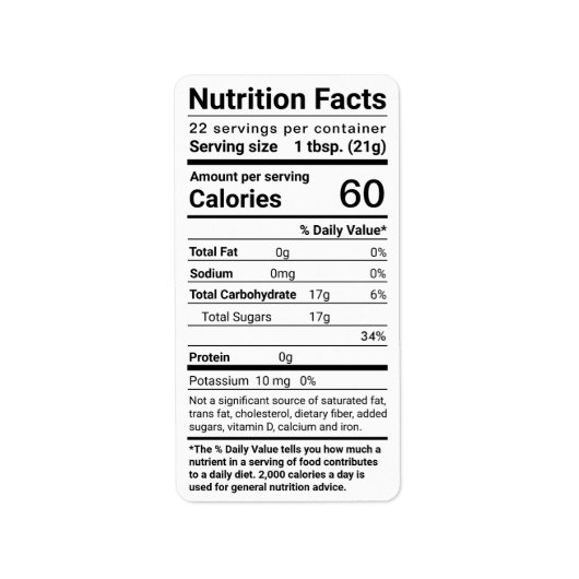 Honey Nutrition Fakten Adressetikett Weiß (Vorne)