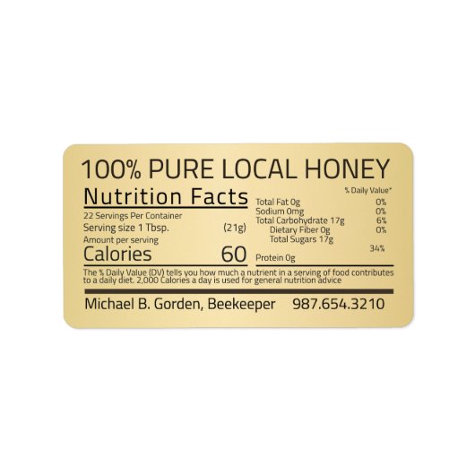 Honey Nutrition Fakten Gold Address Label Adressaufkleber (Vorne)