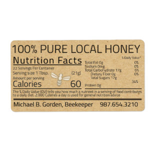 Honey Nutrition Fakten Kraft Shipping Label mit Be