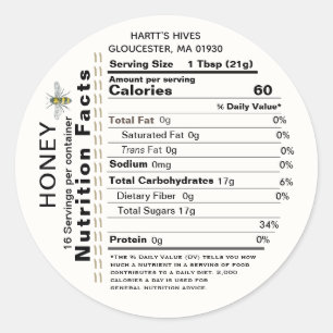 Honey Nutrition Fakten Round Label Apiary Name Bie Runder Aufkleber