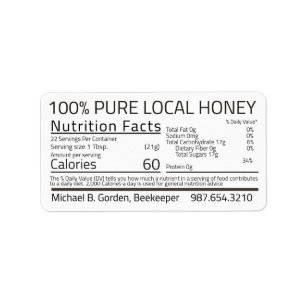 Honey Nutrition Fakten White Address Label Adressaufkleber