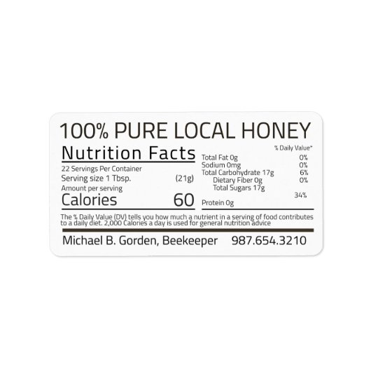 Honey Nutrition Fakten White Address Label Adressaufkleber (Vorne)