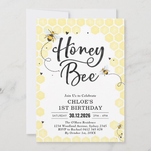 Honey One Honey Bee 1st Birthday Invitation Einladung (Vorderseite)