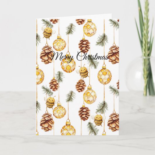 Honey Ornaments Happy Bees Christmas Pine Cones Karte (Vorderseite)